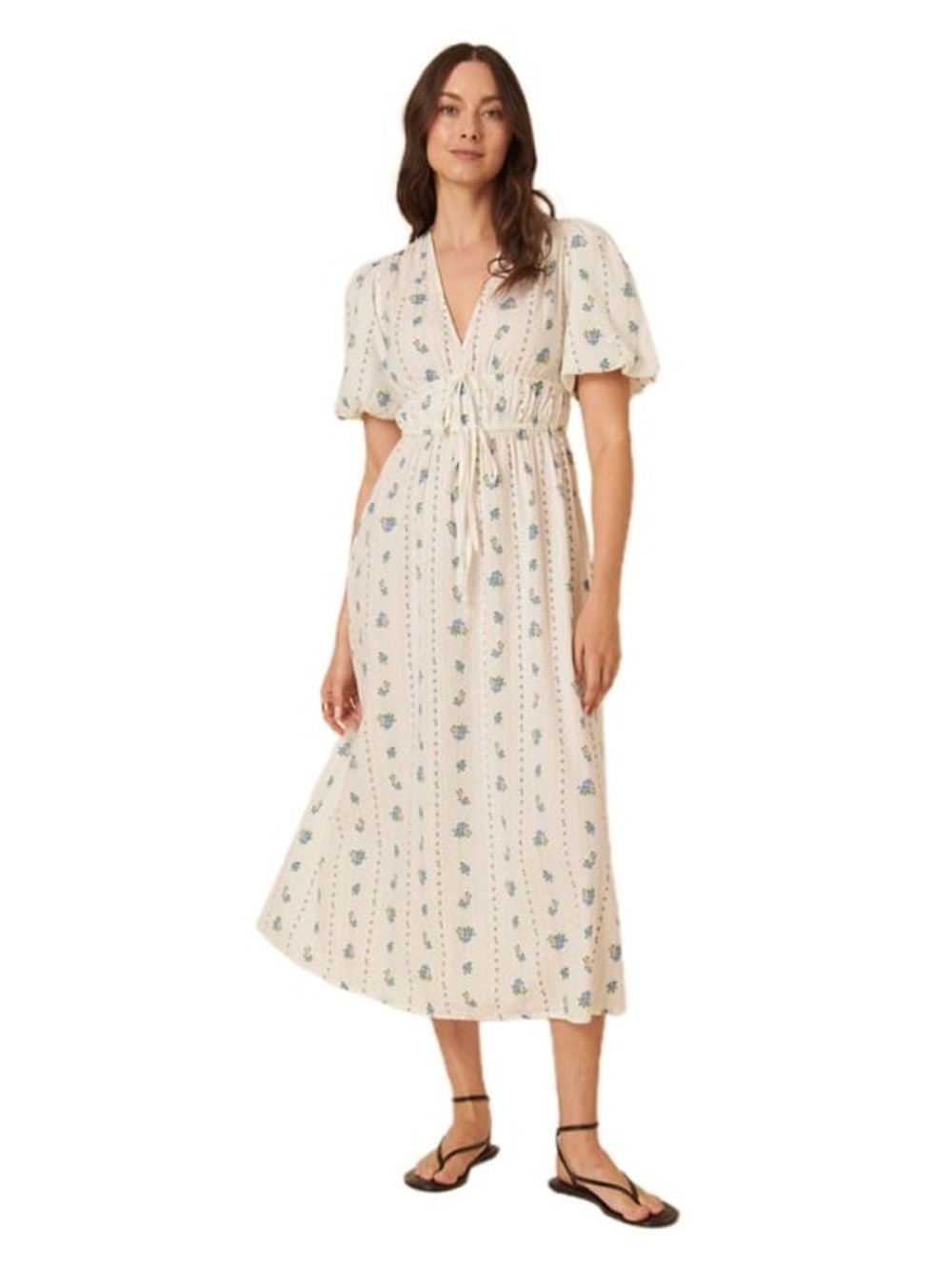 Nobody’s Child White Scottie Cottagecore Blue Flowers Midi Dress 12